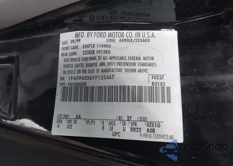 2000 Ford Mustang Gt from USA, damaged, VIN 1FAFP42X6YF123467